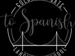 Logo with text promoting Spanish learning.
