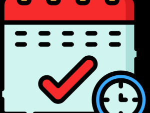 Calendar with a checkmark and clock symbolizing scheduled time.